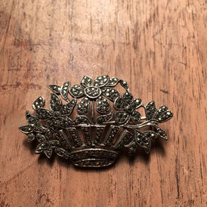 Antique Flower Basket Sterling Brooch